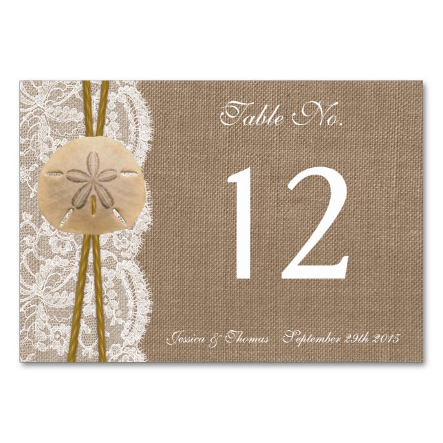 Rustic Sand Dollar Beach Wedding Collection Bordsnummer (Framsidan)