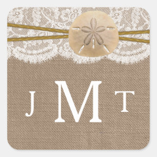 Rustic Sand Dollar Beach Wedding Collection Fyrkantigt Klistermärke