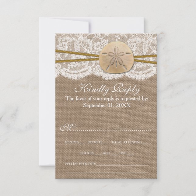 Rustic Sand Dollar Beach Wedding Collection OSA Kort (Framsida)