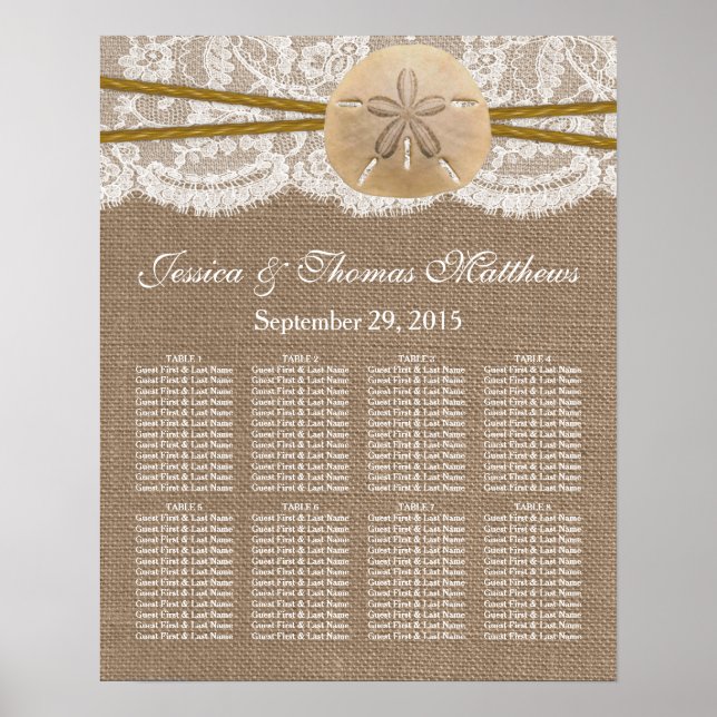 Rustic Sand Dollar Beach Wedding Collection Poster (Framsidan)