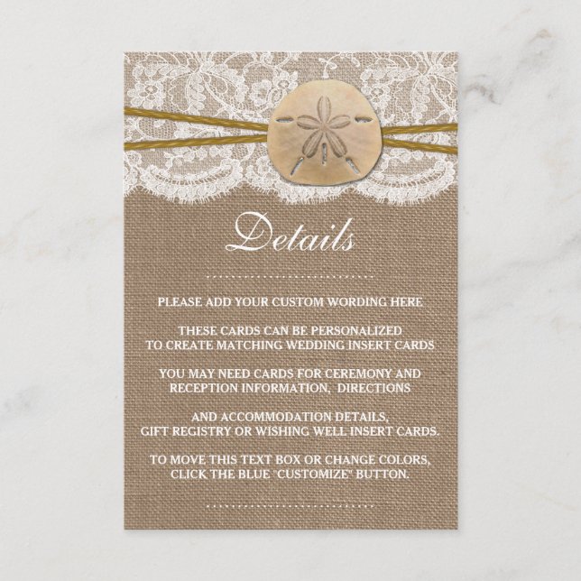 Rustic Sand Dollar Beach Wedding Collection Tilläggskort (Framsida)