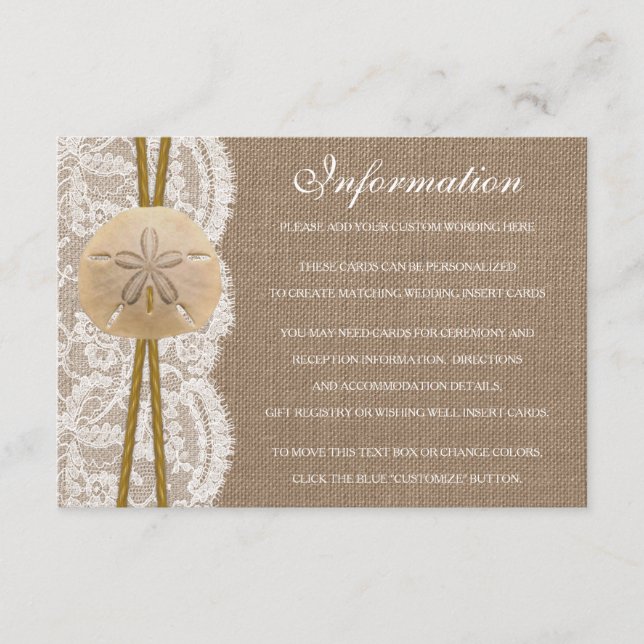 Rustic Sand Dollar Beach Wedding Collection Tilläggskort (Framsida)