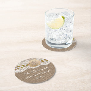 Rustic Sand Dollar Beach Wedding Collection Underlägg Papper Rund