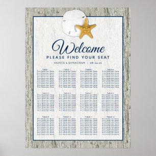 Rustic Sand Dollar Starfish Bröllop Sittdiagram Poster