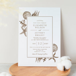 Rustic Sand Seashells Marine Ocean Beach Wedding Inbjudningar