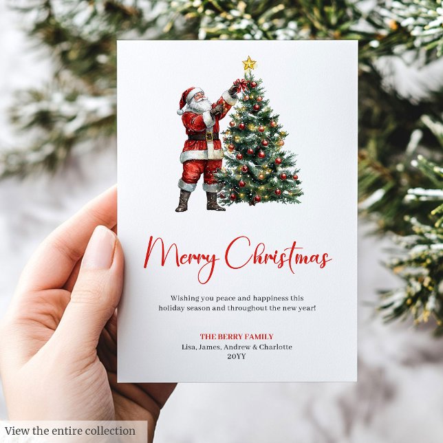 Rustic Santa Claus Red Green Christmas Greeting  Julkort (Send warm holiday wishes with our Rustic & Watercolor Santa Claus Christmas Greeting Cards )