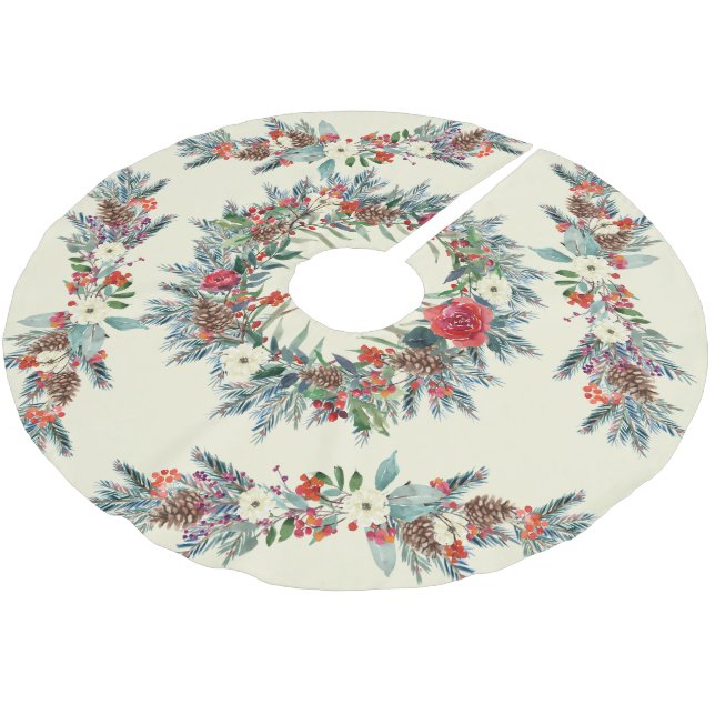 Rustic säsong vattenfärgsfärgad blommigt Julelfenb Julgransmatta Borstad Polyester (Vinklad)