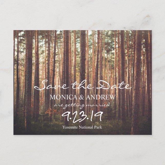 Rustic Save Date Forest Träd vycard Helg Vykort (Framsida)