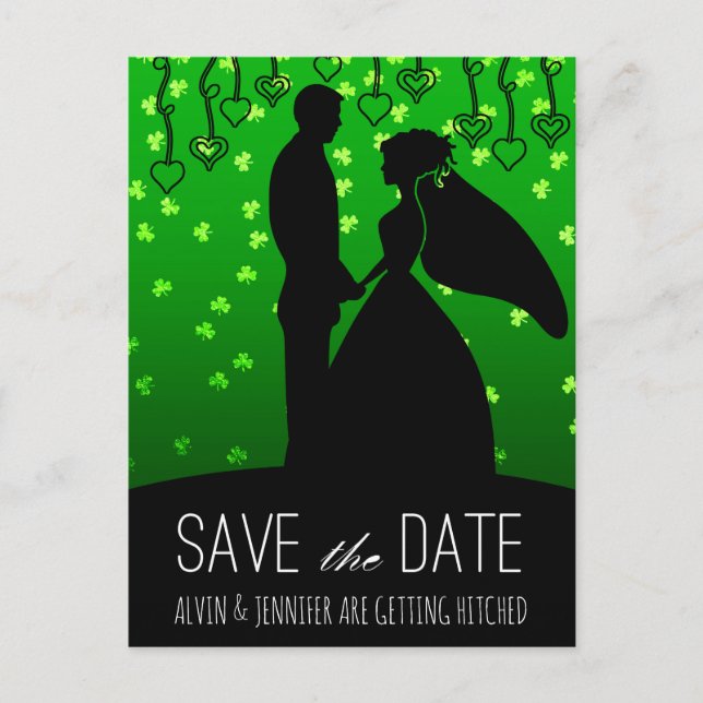 Rustic Save Date Irish Bröllop Klöver Meddelande Vykort (Framsida)