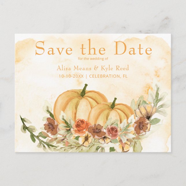 Rustic Save Date Pumpkin Bröllop An Meddelande Vykort (Framsida)