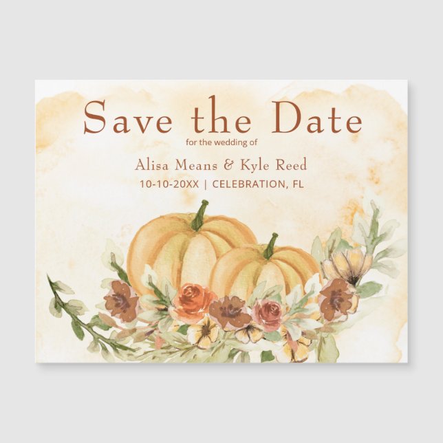 Rustic Save Date Pumpkin Bröllop Magnet (Framsida)