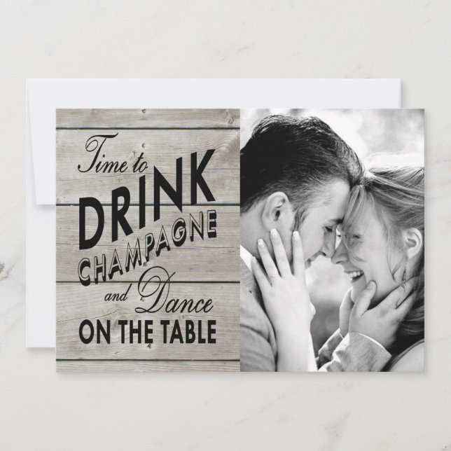Rustic Save Date Time att dricka champagne Spara Datumet (Framsida)