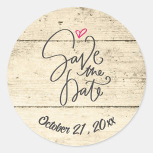 Rustic Save Date Wooden Plank Runt Klistermärke