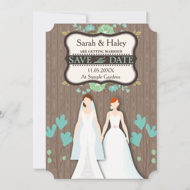 Rustic Save the Date Card, två Brides Spara Datumet (Framsida)