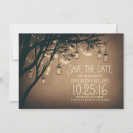 Rustic Save the Date & Fireflies Mason Burk Spara Datumet