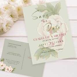 Rustic Save the Date Peony Bröllop P Vykort