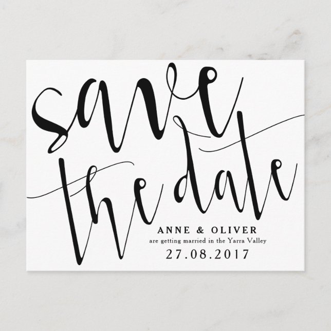 Rustic Save the Date Postcard Black Meddelande Vykort (Framsida)