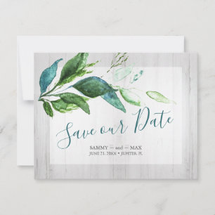 Rustic Save the Date Watercolor Wood and Löv Spara Datumet