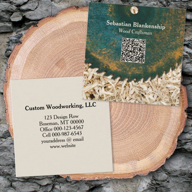 Rustic Saw Blade Woodworking Crateur QR-kod Fyrkantigt Visitkort (Skapare uppladdad)