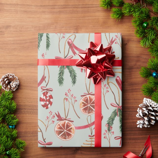 Rustic Scandinavian Greenery & Watercolor Citrus Presentpapper (Skapare uppladdad)
