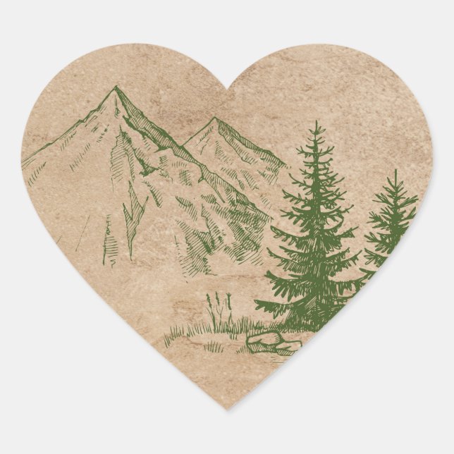 Rustic Scenia Mountain Range Stickers Hjärtformat Klistermärke (Framsida)
