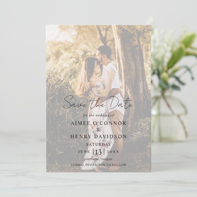 Rustic Script Foto Modern Bröllop Spara Datumet (Stående Fram)