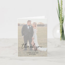 Rustic Script Foto Modern Bröllop Tack Kort