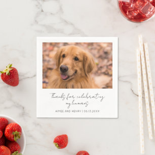 Rustic Script Hund Foto Modern Bröllop Pappersservett
