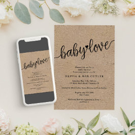 Rustic Script Kraft Baby Kärlek Shower Inbjudningar