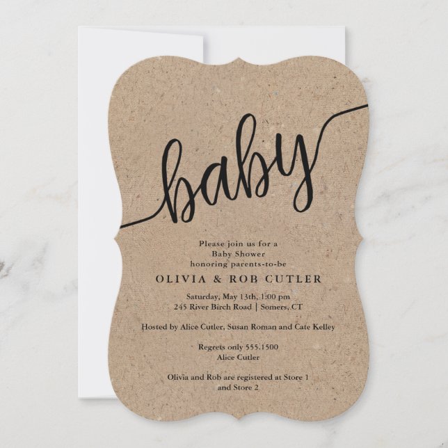Rustic Script Kraft Baby Shower Inbjudningar (Framsida)