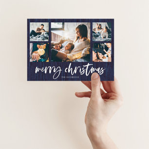 Rustic Script Multi Foto Grid God Jul Julkort