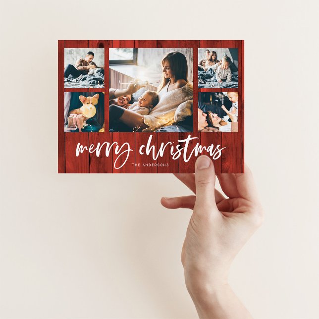 Rustic Script Multi Foto Grid | God Jul Julkort (Skapare uppladdad)