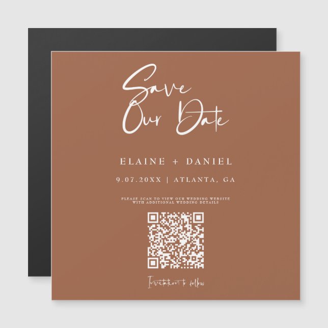 Rustic Script QR-kod Spara Datum Magnet (Fram/baksida)