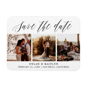Rustic Script Tre Bilder Spara Datum Magnet