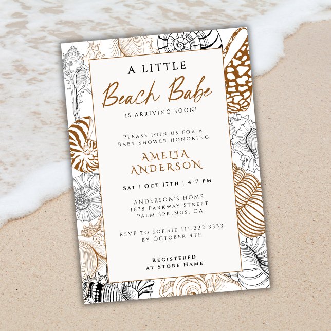 Rustic Sea Snäcka Line Art Beach Babe Baby Shower Inbjudningar (Skapare uppladdad)