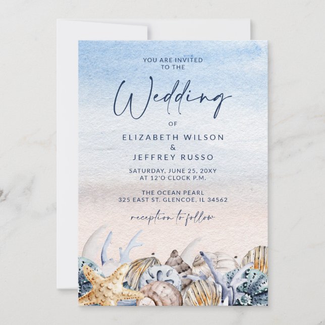 Rustic Seashells Ocean Sea Summer Beach Wedding Inbjudningar (Framsida)