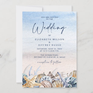 Rustic Seashells Ocean Sea Summer Beach Wedding Inbjudningar