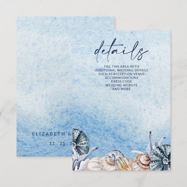 Rustic Seashells Ocean Sea Summer Beach Wedding Tilläggskort (Fram/baksida)