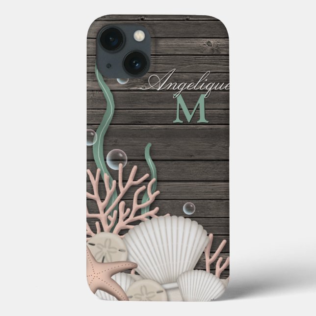 Rustic Seashells & Wood Personlig iPad Air Case (Baksida)