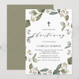 Rustic Sened Eucalyptus Wandeand Christening Inbjudningar