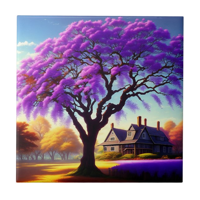**"Rustic Serenity: Lila Jacarandas Embrace Kakelplatta (Framsidan)