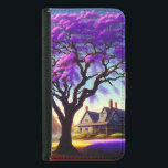 **"Rustic Serenity: Lila Jacarandas Embrace Plånboksfodral För Samsung Galaxy S5<br><div class="desc">Bild utanför ett gammalt lantbruk är en stor lila blommar Jacaranda träd</div>
