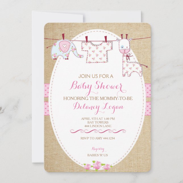 Rustic Shabby chic Baby Shower Girl-inbjudningar Inbjudningar (Framsida)