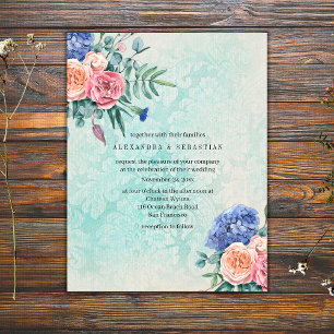 Rustic Shabby chic Faded Ro Grönt Bröllop Inbjudningar