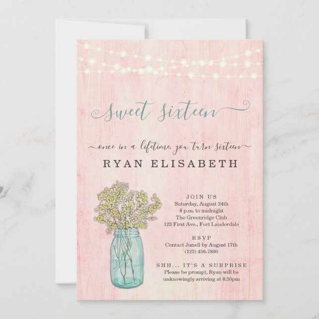 Rustic Shabby chic överraskar Sweet sixteen Party  Inbjudningar (Framsida)