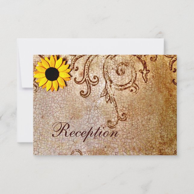 Rustic Shabby SunblommBrown Bröllop Card Inbjudningar (Framsida)