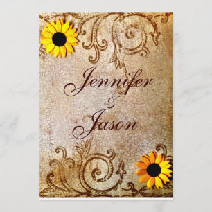 Rustic Shabby Sunblommor Chic Brown Bröllop Inbjudningar