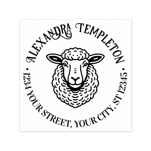 Rustic Sheep Head Namn Returadress #1P Självfärgande Stämpel (Design)