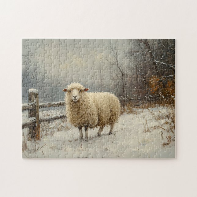 Rustic Sheep Scenia Winter Ligcape Pussel (Horisontell)