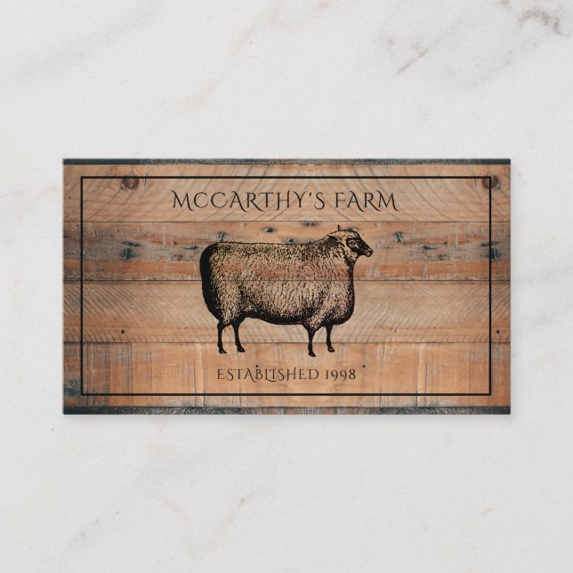 Rustic Sheep Shiplap Barn Wood Anpassningsbar Farm Visitkort (Framsida)